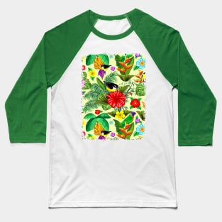 Birds and Nature Floral Exotic Pattern Baseball T-Shirt